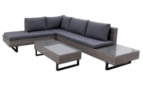 3 teiliges Gartenlounge Sofa Set Bashu, Aluminiumgestell schwarz matt, Geflecht grau