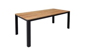 Gartentisch Romigola, Aluminiumgestell matt schwarz, Tischplatte Teakholz