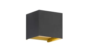 LED-Wandleuchte Thore IP44 in schwarz matt/goldfarbig, 10 x 10 cm