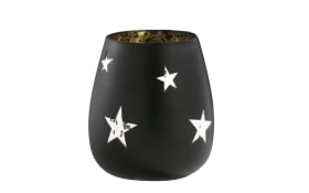 Windlicht klein in schwarz mit silbernen Sternen, 10 cm