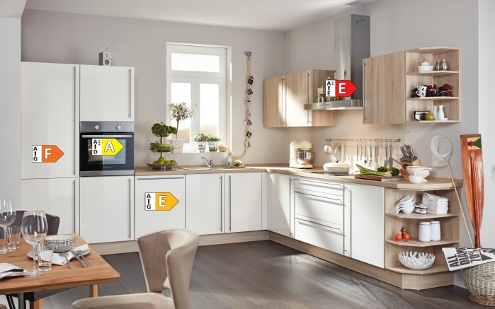 Einbauküche Flash, Hochglanz Lacklaminat magnolia, inklusive Elektrogeräte-05