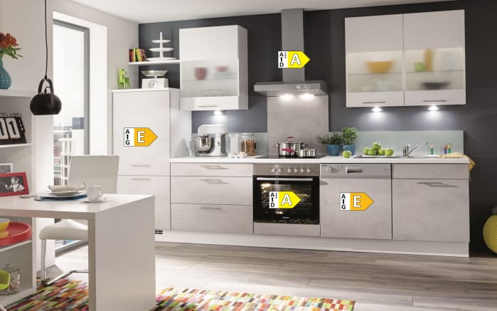 Einbauküche Riva, Beton grau Nachbildung, Elektrogeräte inklusive -05