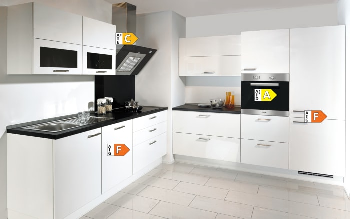 Einbauküche Lux, Lack weiß Hochglanz, inklusive Elektrogeräte und inklusive Siemens-Geschirrspüler-05