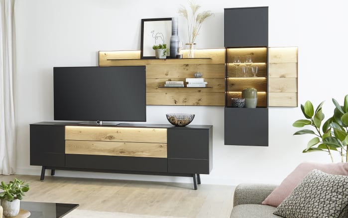 Wohnwand Misano In Wildeiche Massiv Geburstet Lack Anthrazit Online Bei Hardeck Kaufen