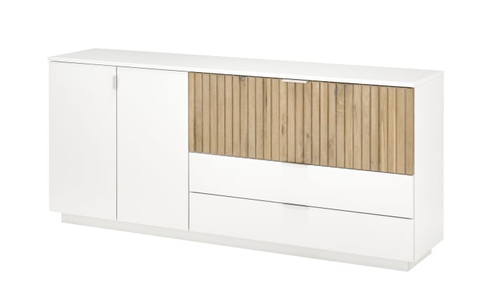 Sideboard Linea Q, weiß, grau lackiert, Absetzung Massivholz bianco geölt-01
