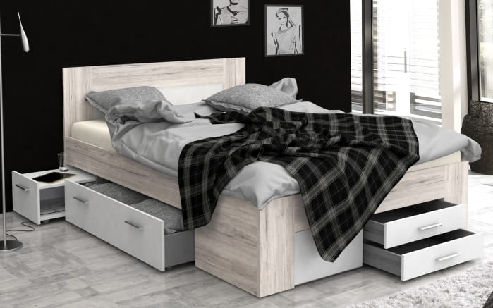 Jugendbett Udine In Weiss Sandeiche Optik Online Bei Hardeck Kaufen Ausstattung 1 kopfteil, gepolstert 1 bettgestell mit sockel. jugendbett udine in weiss sandeiche optik