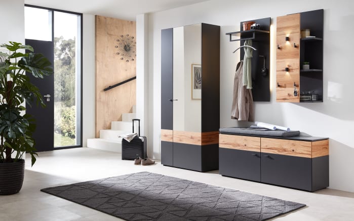 Garderobenkombination Lazise, schwarz/Eiche rustico-01