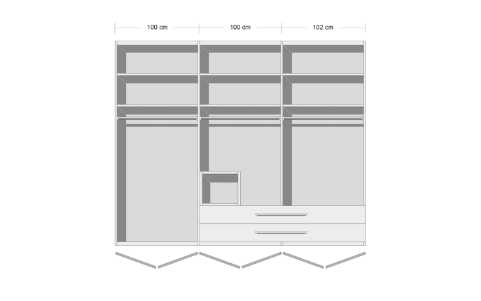 Kleiderschrank Zamaro in bianco weiß Hochglanz/Eiche-Nachbildung, Breite ca. 302 cm-02