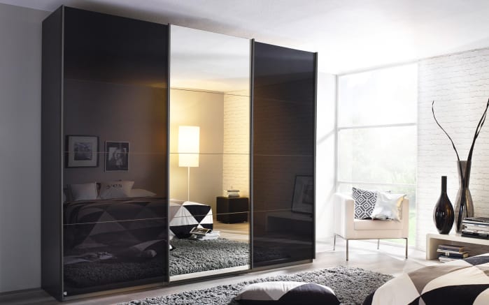 Schwebetürenschrank Kulmbach in Glas basalt, Breite 271 cm, Höhe 210 cm-01