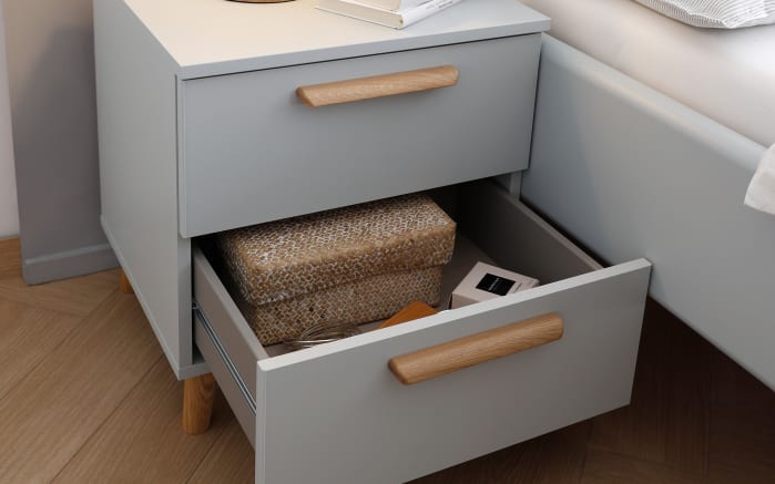 Nachttisch Skandi in seidengrau, mit 2 Schubkästen, Breite ca. 47 cm-03