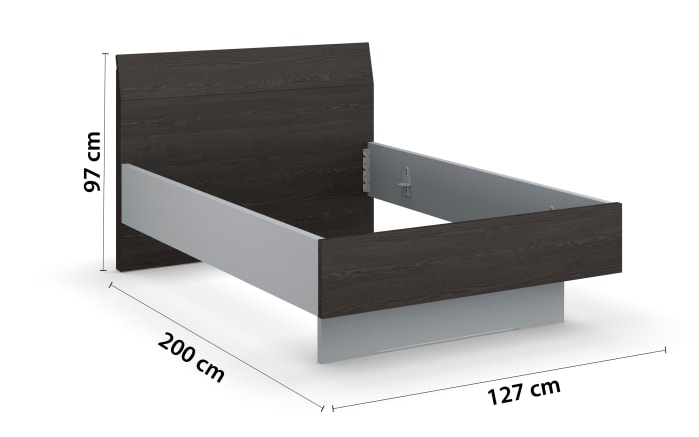 Bett Jumex, seidengrau/Black oak, mit Polsterkopfteil und Nachttisch-06