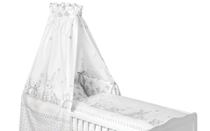 Bett-Set in weiß mit Muster Häschen und Eule-02