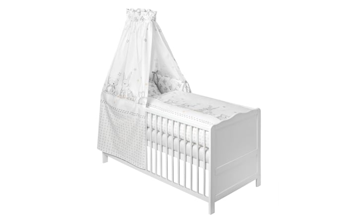 Bett-Set in weiß mit Muster Häschen und Eule-01
