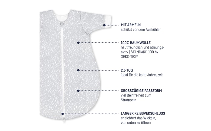 Jersey Winterschlafsack in grau mit weißem Muster, Länge ca. 62 cm-02