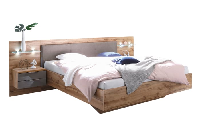Bett Mit Nachtkonsolen Und Paneelen In Wildeiche Nachbildung Basaltgrau