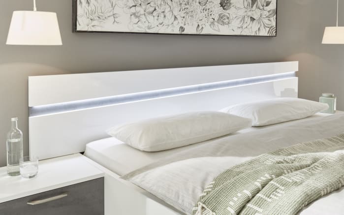 Bett mit Nachtkonsolen Sharp in weiß hochglanz, inklusive LED-Beleuchtung, Liegefläche ca. 180 x 200 cm-03