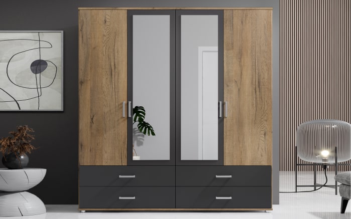 Drehtürenschrank Ivar, Batrex Eiche/graphit, 180 x190 cm-01