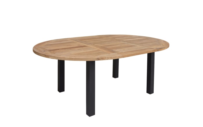 Gartentisch Pulligo, Metallgestell schwarz, Tischplatte Teakholz, ausklappbar-04