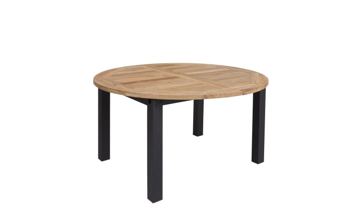 Gartentisch Pulligo, Metallgestell schwarz, Tischplatte Teakholz, ausklappbar-01