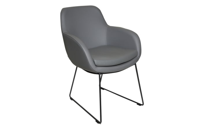 Stuhl Tavia in dunkelgrau mit Schlittengestell aus Eisen in schwarz-01