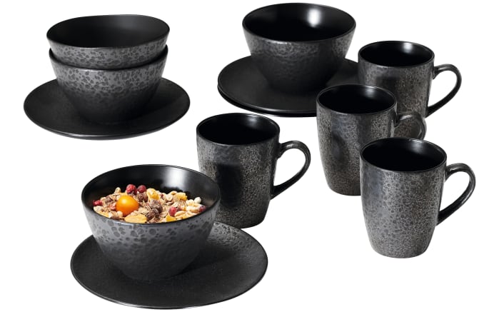 Frühstücksservice Kitwe aus Keramik in schwarz, 12 teilig-02