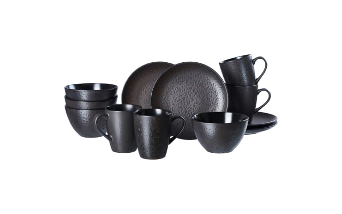 Frühstücksservice Kitwe aus Keramik in schwarz, 12 teilig-01