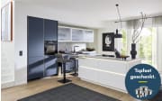 Einbauküche Esilia, weiß matt/fjordblau, inkl. Siemens Elektrogeräte
