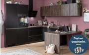 Einbauküche IP 3150/IP 2200, schwarz/Oregon Nachbildung, inkl. Elektrogeräte