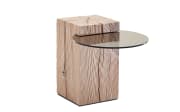 Beistelltisch Naturstücke, massive Riffeiche mit Glasplatte, mittel