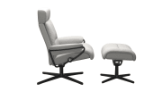 Leder Ruhesessel Tokyo mit Hocker, grau/schwarz