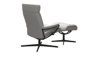 Leder Ruhesessel Tokyo mit Hocker, grau/schwarz