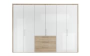Schlafzimmer Solo Nova, Bianco weiß/Eiche Macao-Nachbildung, 180 x 200 cm, Schrank 300 x 223 cm