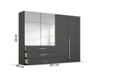 Drehtürenkleiderschrank Montclar, graphit matt, 200 x 223 cm, inkl. 2 Spiegeltüren und 3 Schubkästen