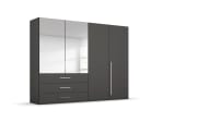 Drehtürenkleiderschrank Montclar, graphit matt, 200 x 223 cm, inkl. 2 Spiegeltüren und 3 Schubkästen