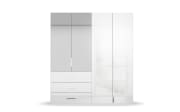 Drehtürenkleiderschrank Montclar, Hochglanz weiß, 200 x 223 cm, inkl. 2 Spiegeltüren und 3 Schubkästen