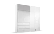 Drehtürenkleiderschrank Montclar, Hochglanz weiß, 200 x 223 cm, inkl. 2 Spiegeltüren und 3 Schubkästen