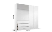 Drehtürenkleiderschrank Montclar, Hochglanz weiß, 200 x 223 cm, inkl. 2 Spiegeltüren und 3 Schubkästen