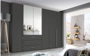 Drehtürenkleiderschrank Montclar, graphit matt, 300 x 223 cm, inkl. 2 Spiegeltüren und 3 Schubkästen