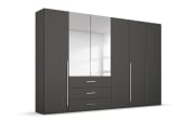 Drehtürenkleiderschrank Montclar, graphit matt, 300 x 223 cm, inkl. 2 Spiegeltüren und 3 Schubkästen