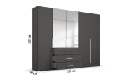 Drehtürenkleiderschrank Montclar, graphit matt, 250 x 223 cm,  inkl. 2 Spiegeltüren und 3 Schubkästen