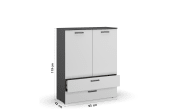 Drehtürenschrank, grau metallic/alpinweiß, 2-türig, 2 breite Schubkästen