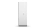 Drehtürenschrank Allrounder, grau metallic/alpinweiß, linke Tür breit, rechte Tür schmal, 4 Böden