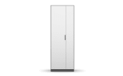 Drehtürenschrank Allrounder, grau metallic/alpinweiß, linke Tür breit, rechte Tür schmal, 4 Böden