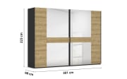 Schwebetürenschrank Ventura, Asteiche Nachbildung/schwarz, 301 x 223 cm