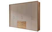 Schlafzimmer Cadiz, Balkeneiche Furnier/Lack taupe, Absetzungen Eiche Riffholz, 180 x 200 cm, Schrank  270 x 229 cm