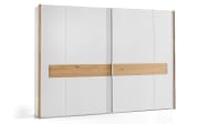 Schlafzimmer Sestino, weiß matt, Absetzungen Eiche Natur massiv, 180 x 200 cm, Schrank 302 x 224 cm