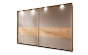 Schwebetürenschrank Amado 4030, Lack taupe/Wildeichefurnier, 301 x 229 cm