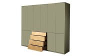 Drehtürenkleiderschrank Silea-S, hellgrün/Asteiche, 273,2 x 234,9 cm, inkl. Push-to-Open Funktion