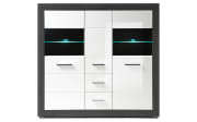 Highboard Etero, Dark Concret, weiß Hochglanz