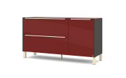 Lowboard Reno, bordeauxrot/Edelstahl-Nachbildung